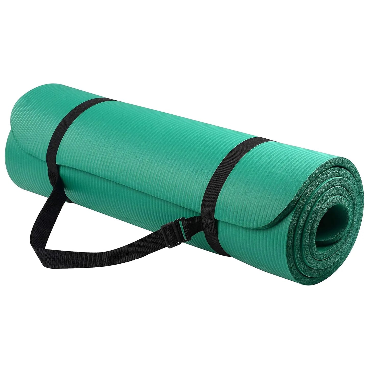 Fitvids 1/2-Inch Thick High Density Exercise Yoga Mat, Carrying Strap, Black