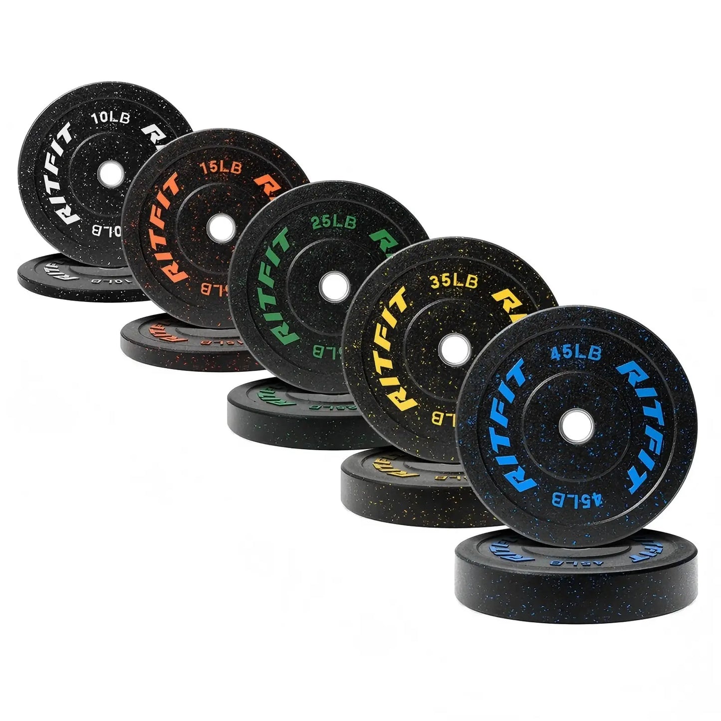 RITFIT Fleck Bumper Plates, 2-Inch Olympic Barbell Weights with Rubber Construction for Weight Training