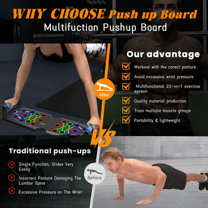 Solid Push up Board 22 in 1 Home Workout Equipment Multi-Functional Pushup Stands System Fitness Floor Chest Muscle Exercise Professional Equipment Burn Fat Strength Training Arm Men & Women Weights