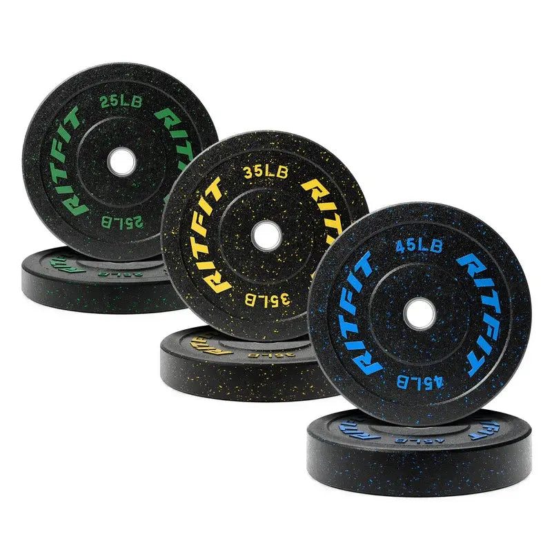 RITFIT Fleck Bumper Plates, 2-Inch Olympic Barbell Weights with Rubber Construction for Weight Training