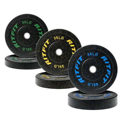 RITFIT Fleck Bumper Plates, 2-Inch Olympic Barbell Weights with Rubber Construction for Weight Training