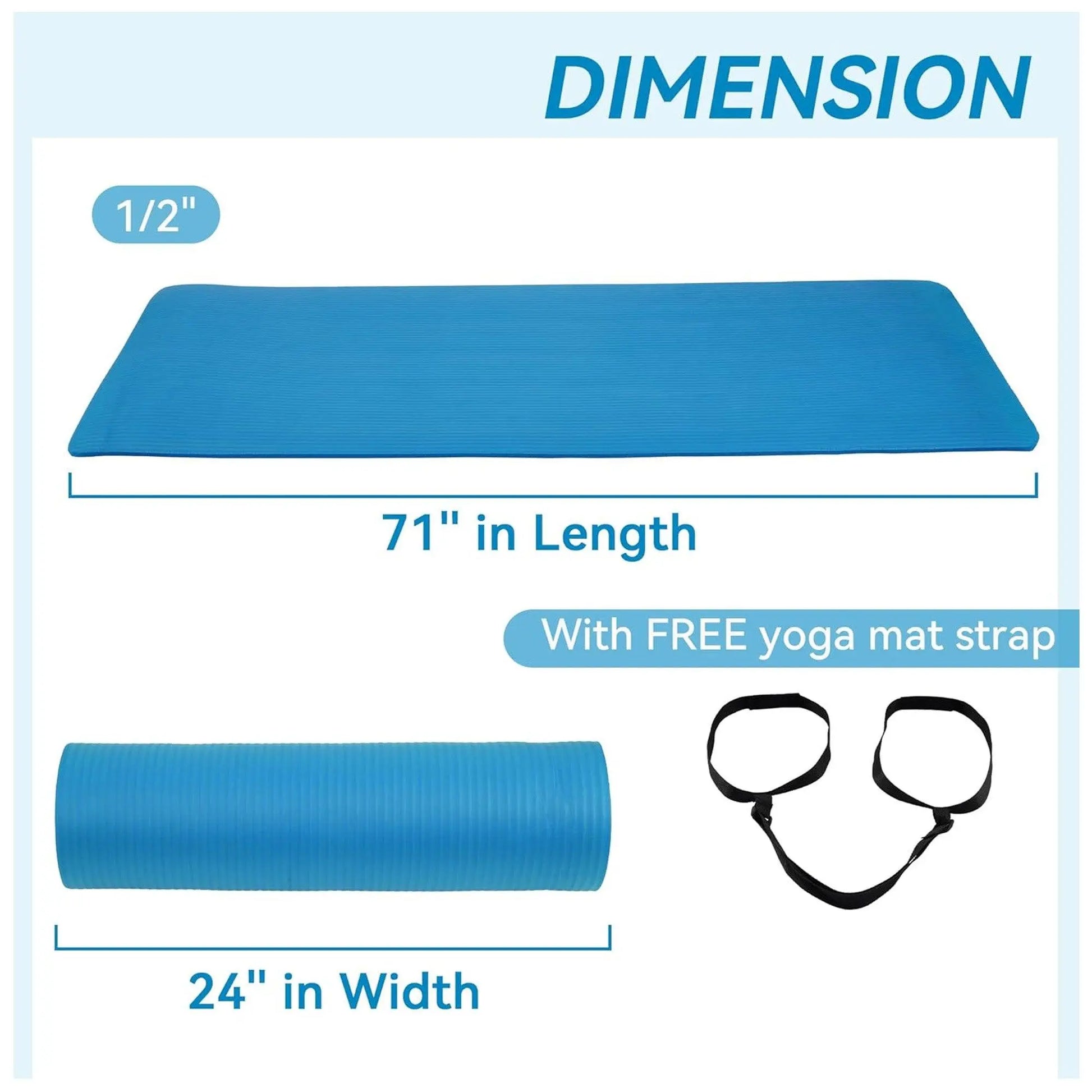 Fitvids High Density 1/2-In Exercise Yoga Mat with Carrying Strap, Blue