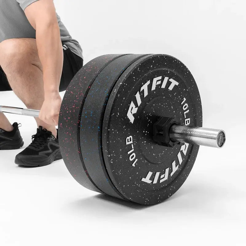 RITFIT Fleck Bumper Plates, 2-Inch Olympic Barbell Weights with Rubber Construction for Weight Training