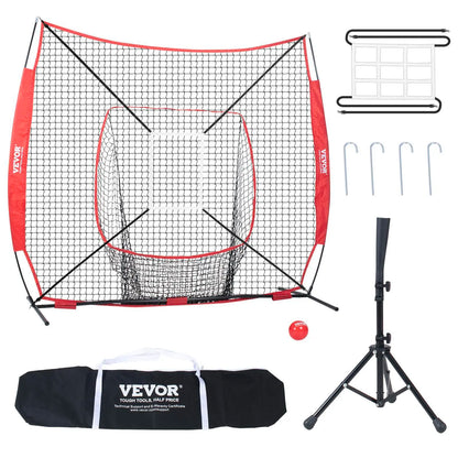 VEVOR Baseball Softball Practice Net, Summervibes, Various Specifications, Portable Baseball Training Net for Hitting Batting Catching Pitching, Backstop Baseball Equipment with Bow Frame, Carry Bag, Strike Zone, Ball, Batting Tee