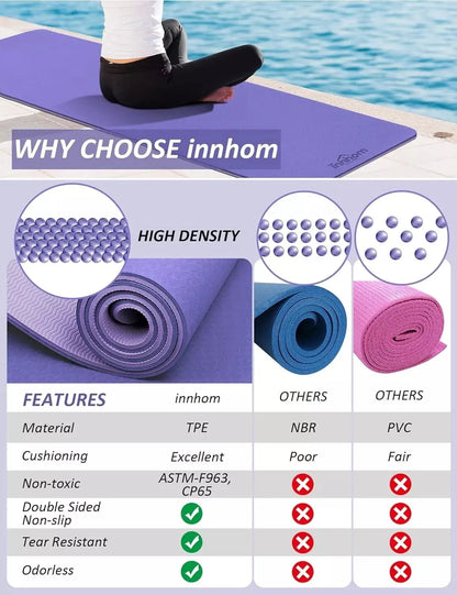 Yoga Mat Non-Slip for Women and Men,Exercise for Pilates, and Home Gym Workouts, Non-Toxic TPE Material Mat Yoga Non-Slip Fit Folding Exercise Gym Mat