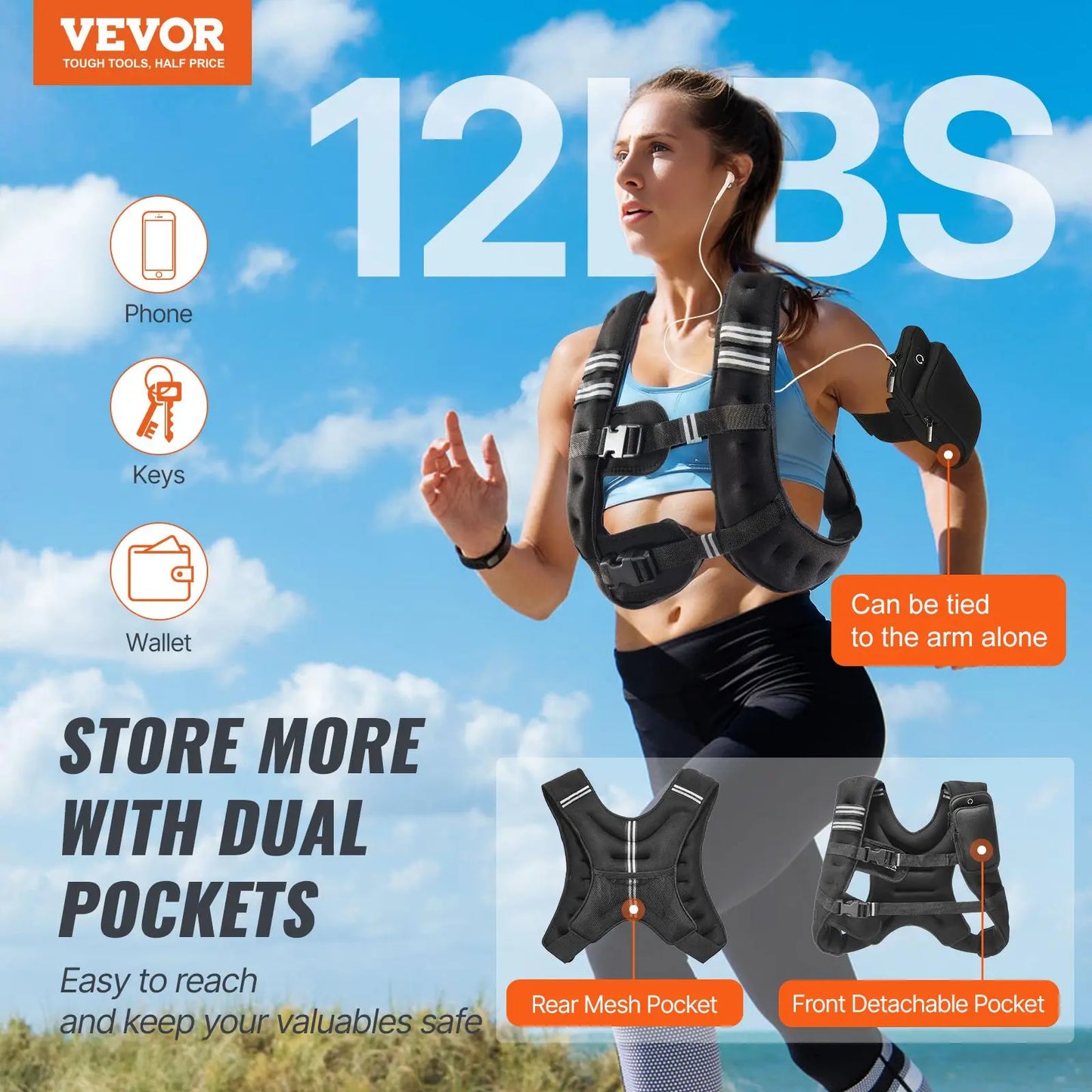 【Summervibes】Vevor Weighted Vest, 12 Lbs Weight Vest with Reflective Stripe, Adjustable Buckle Body Weight Vest for Men Women, Workout Equipment for Strength Training, Running, Jogging, Fitness, and Weight Loss