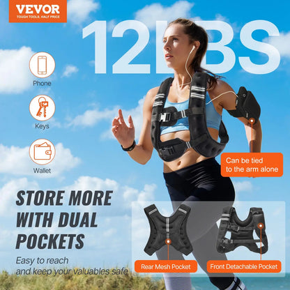 【Summervibes】Vevor Weighted Vest, 12 Lbs Weight Vest with Reflective Stripe, Adjustable Buckle Body Weight Vest for Men Women, Workout Equipment for Strength Training, Running, Jogging, Fitness, and Weight Loss