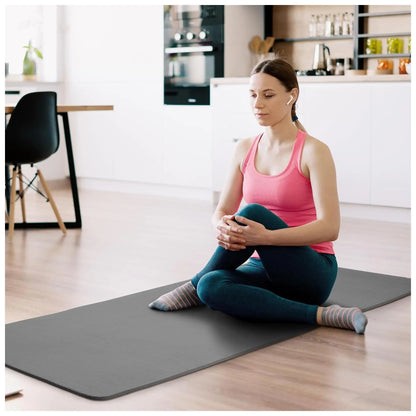 Fitvids 1/2-Inch Thick High Density Exercise Yoga Mat, Carrying Strap, Gray