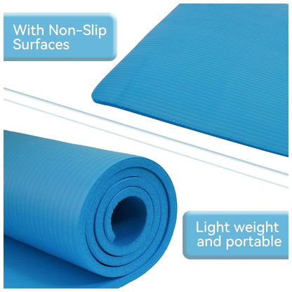 Fitvids High Density 1/2-In Exercise Yoga Mat with Carrying Strap, Blue