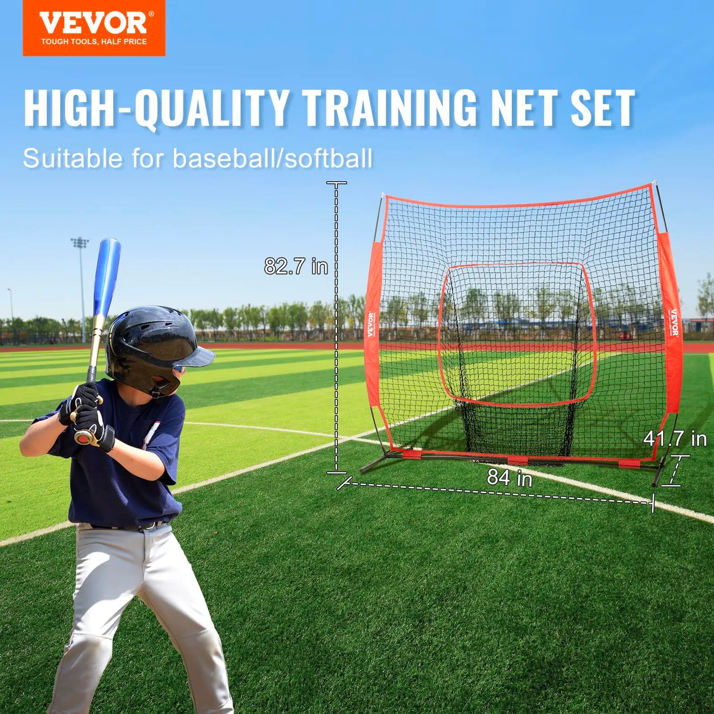 VEVOR 7X7 Ft Baseball Softball Practice Net, Portable Baseball Training Net for Hitting Batting Catching Pitching, Backstop Baseball Equipment Training Aids with Carry Bag and Strike Zone