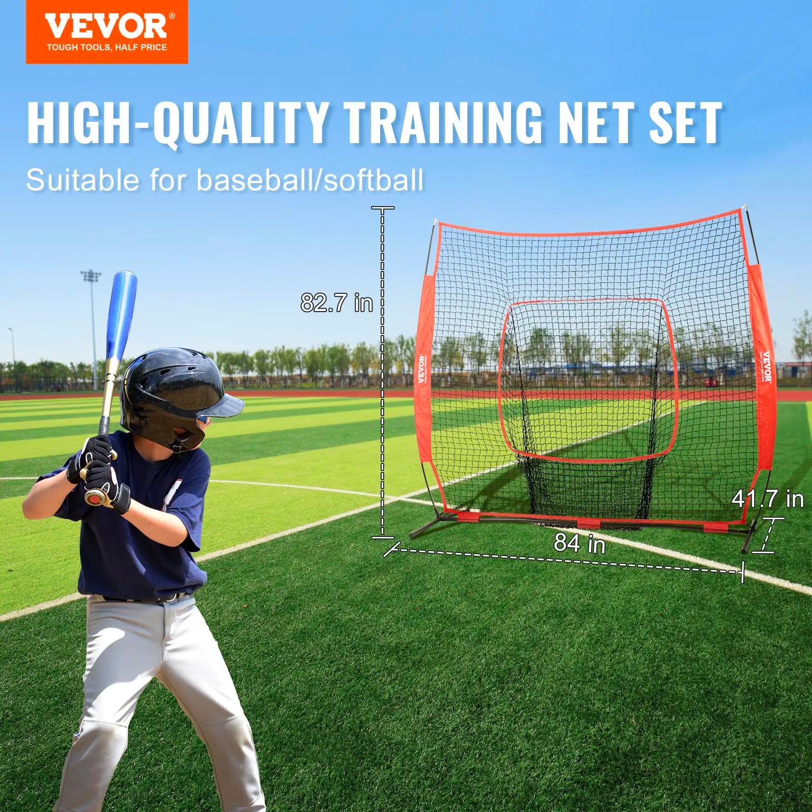 VEVOR 7X7 Ft Baseball Softball Practice Net, Portable Baseball Training Net for Hitting Batting Catching Pitching, Backstop Baseball Equipment Training Aids with Carry Bag and Strike Zone