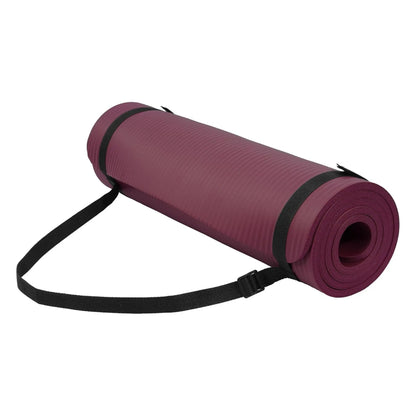 Fitvids 1/2-Inch Thick High Density Exercise Yoga Mat, Carrying Strap, Black