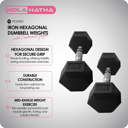 Holahatha Iron Hexagonal Cast Home Exercise Dumbbell Free Weight, 15 Pounds