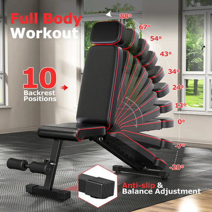 Adjustable Weight Bench,Workout Bench Press for Home Gym, Foldable Incline Decline Sit up Exercise Bench for Full Body Strength Training