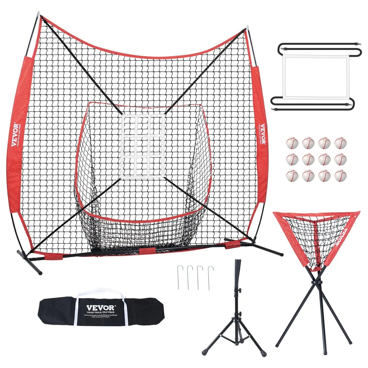 VEVOR Baseball Softball Practice Net, Summervibes, Various Specifications, Portable Baseball Training Net for Hitting Batting Catching Pitching, Backstop Baseball Equipment with Bow Frame, Carry Bag, Strike Zone, Ball, Batting Tee