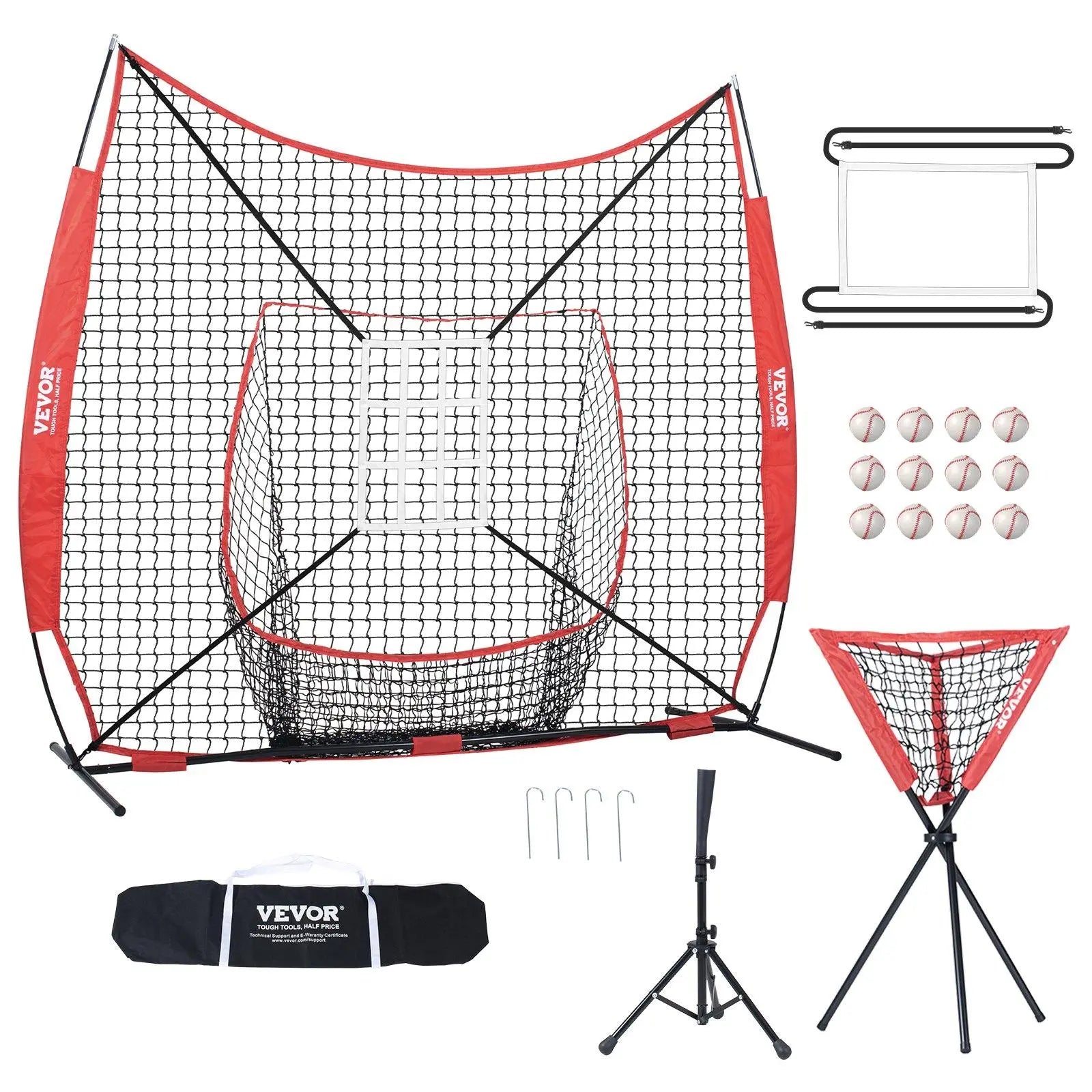 VEVOR Baseball Softball Practice Net, Summervibes, Various Specifications, Portable Baseball Training Net for Hitting Batting Catching Pitching, Backstop Baseball Equipment with Bow Frame, Carry Bag, Strike Zone, Ball, Batting Tee