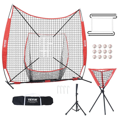 VEVOR Baseball Softball Practice Net, Summervibes, Various Specifications, Portable Baseball Training Net for Hitting Batting Catching Pitching, Backstop Baseball Equipment with Bow Frame, Carry Bag, Strike Zone, Ball, Batting Tee