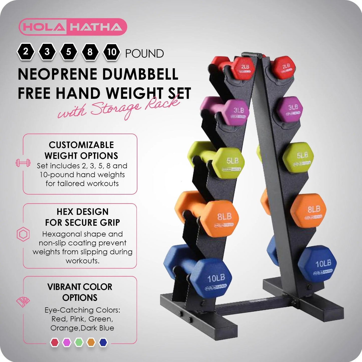 Holahatha Neoprene Dumbbell Free Hand Weight Set with Storage Rack, Multicolor Dumbbell Rack
