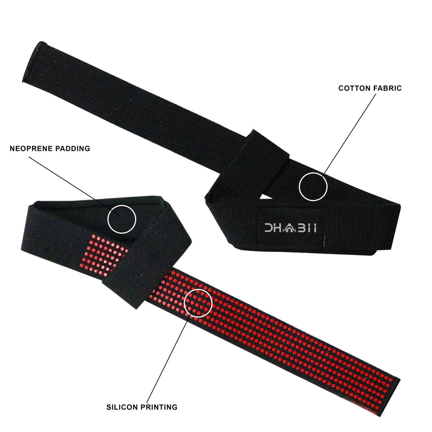 DHABII Lifting Wrist Strap with Silicon Printing - 2.5Mm Neoprene Padding for Wrist Support, Weightlifting Straps Are 25 Inch Long for Complete Grip
