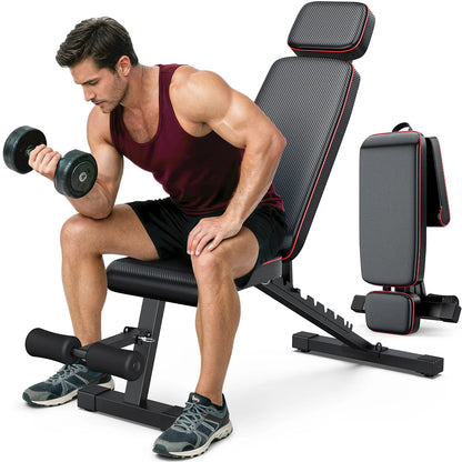 Adjustable Weight Bench,Workout Bench Press for Home Gym, Foldable Incline Decline Sit up Exercise Bench for Full Body Strength Training