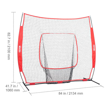VEVOR 7X7 Ft Baseball Softball Practice Net, Portable Baseball Training Net for Hitting Batting Catching Pitching, Backstop Baseball Equipment Training Aids with Carry Bag and Strike Zone