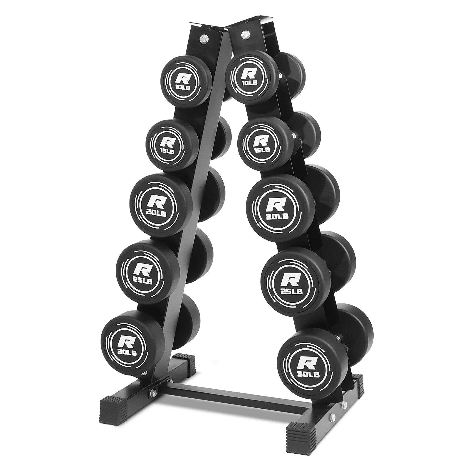 RITFIT Pvc-Coated round Head Dumbbells Set with A-Frame Rack, Home Fitness Equipment for Home Gym Weight Training