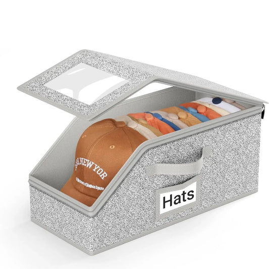 Mother'S Day Gift】 Hat Organizer，Stackable Baseball Cap Storage Box for Baseball Caps,Holds up to 24 Hats, Durable Cardboard Box for Men, Classic Style, Wardrobe Organizer