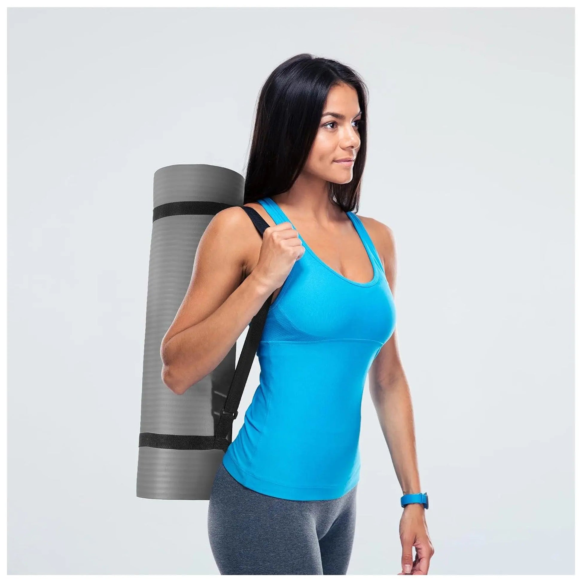 Fitvids 1/2-Inch Thick High Density Exercise Yoga Mat, Carrying Strap, Gray