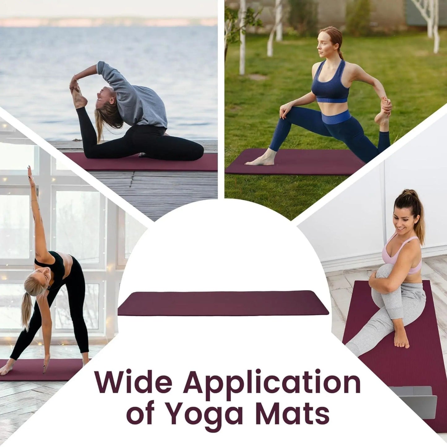 Fitvids 1/2" Thick High Density Exercise Yoga Mat, Carrying Strap, Deep Wine
