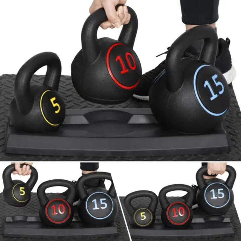 Answer E 3-Piece Kettlebell Set Fitness Strength Training Exercise with Base Home Gym, Home Gym Use, Strength Training Equipment,Summervibes
