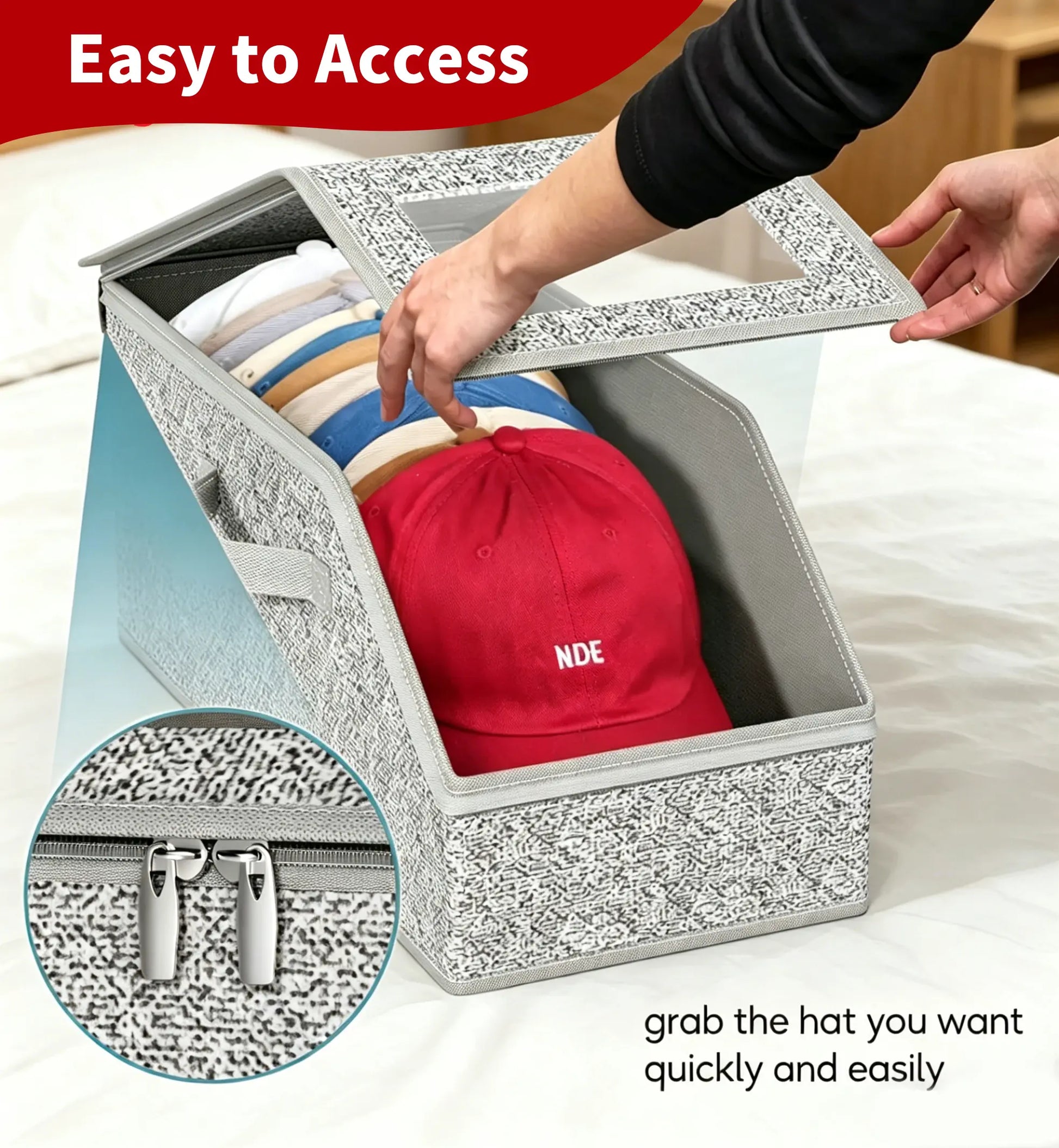 Mother'S Day Gift】 Hat Organizer，Stackable Baseball Cap Storage Box for Baseball Caps,Holds up to 24 Hats, Durable Cardboard Box for Men, Classic Style, Wardrobe Organizer