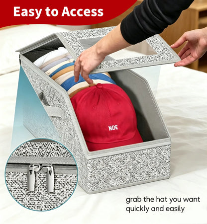 Mother'S Day Gift】 Hat Organizer，Stackable Baseball Cap Storage Box for Baseball Caps,Holds up to 24 Hats, Durable Cardboard Box for Men, Classic Style, Wardrobe Organizer