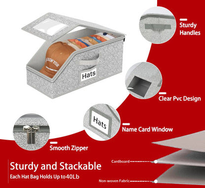 Mother'S Day Gift】 Hat Organizer，Stackable Baseball Cap Storage Box for Baseball Caps,Holds up to 24 Hats, Durable Cardboard Box for Men, Classic Style, Wardrobe Organizer