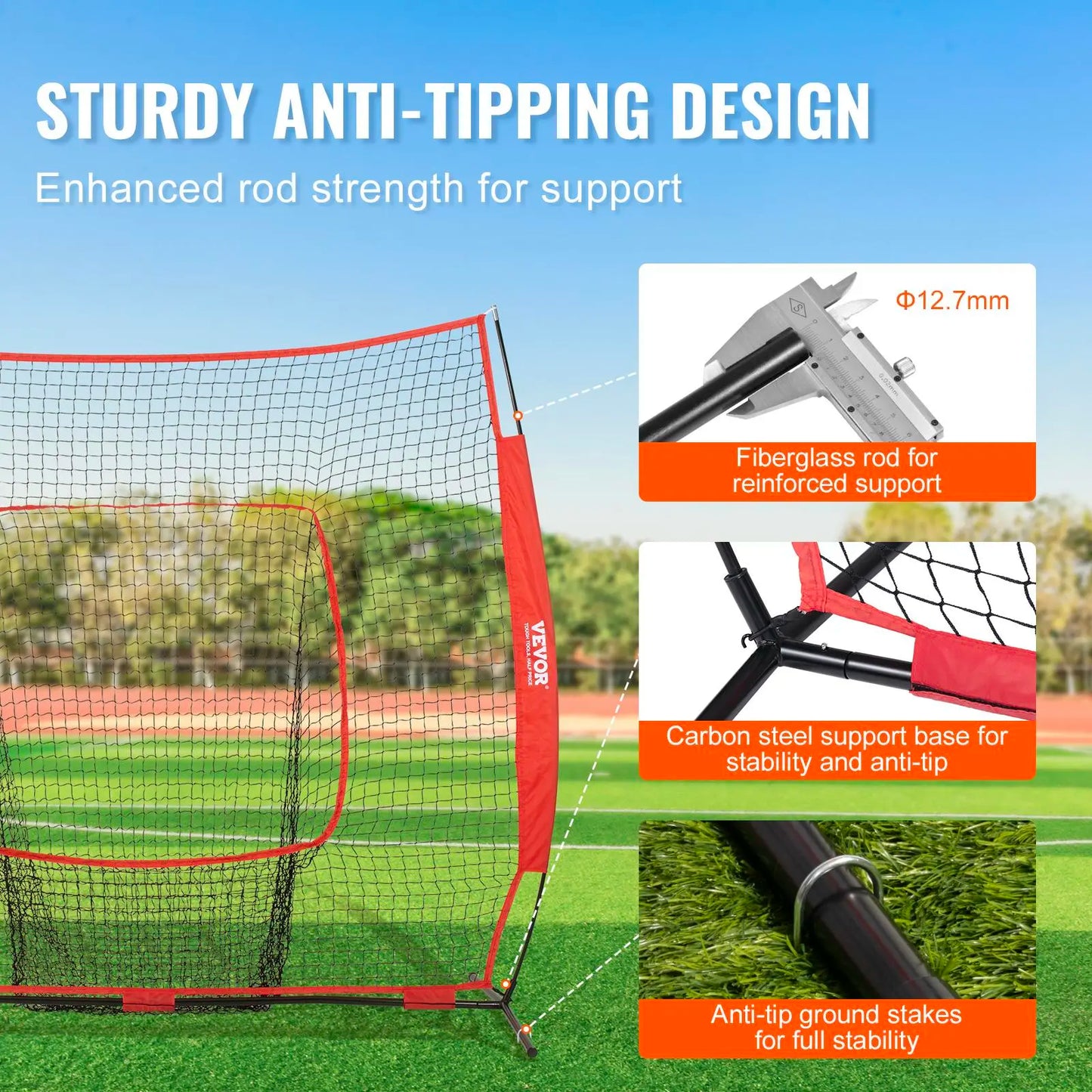 VEVOR 7X7 Ft Baseball Softball Practice Net, Portable Baseball Training Net for Hitting Batting Catching Pitching, Backstop Baseball Equipment Training Aids with Carry Bag and Strike Zone