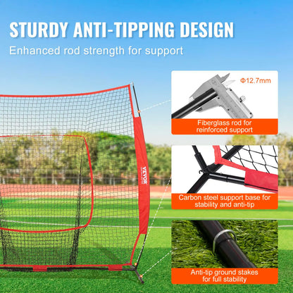 VEVOR 7X7 Ft Baseball Softball Practice Net, Portable Baseball Training Net for Hitting Batting Catching Pitching, Backstop Baseball Equipment Training Aids with Carry Bag and Strike Zone
