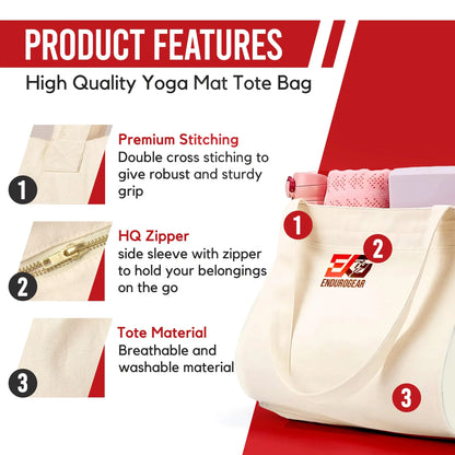 Yoga Mat Bag for Women – Canvas Carrier with Zipper Pocket & Adjustable Strap | Ideal for Gym, Yoga, Pilates & Travel | ENDUROGEAR