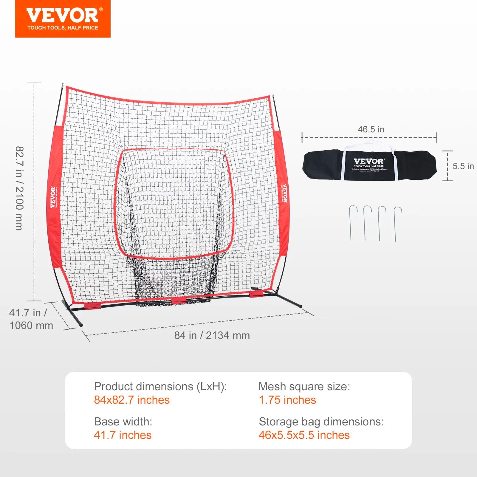 VEVOR 7X7 Ft Baseball Softball Practice Net, Portable Baseball Training Net for Hitting Batting Catching Pitching, Backstop Baseball Equipment Training Aids with Carry Bag and Strike Zone