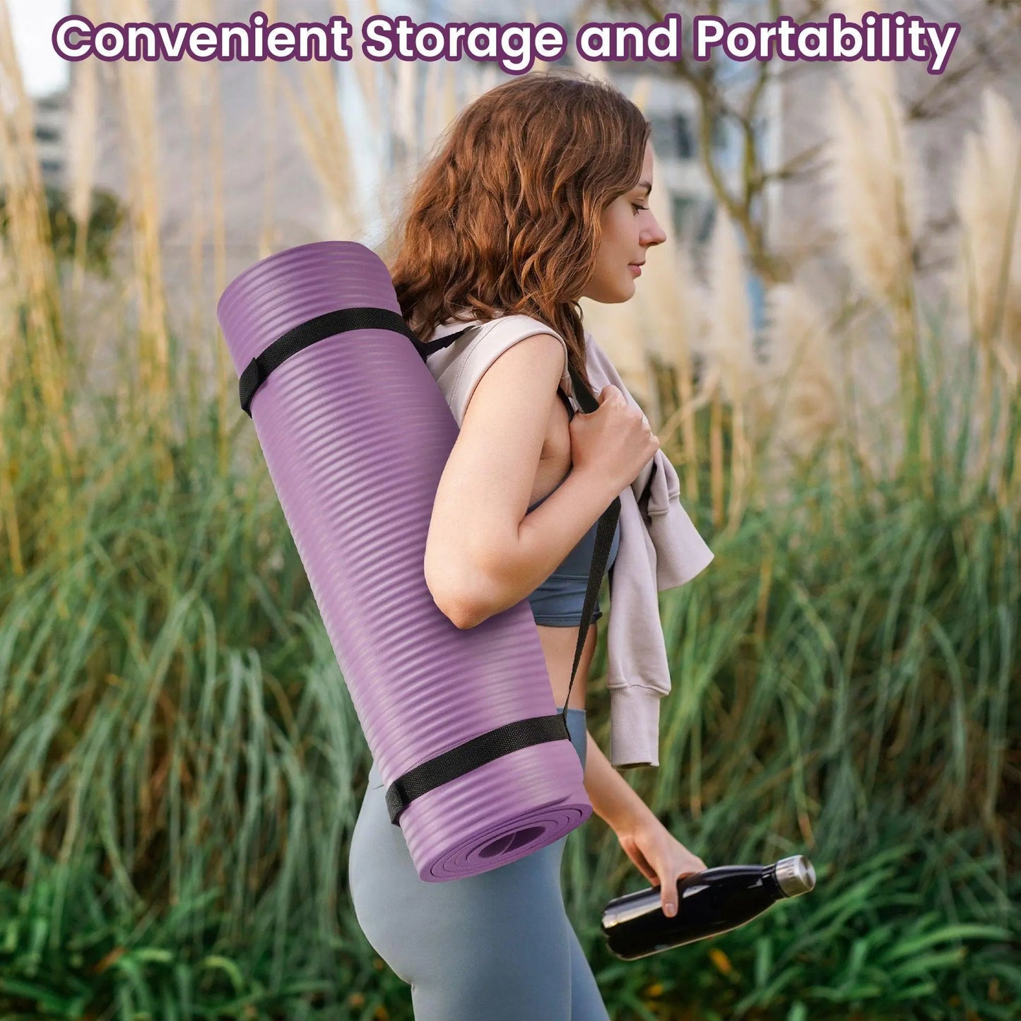 Fitvids 1/2" Thick High Density Exercise Yoga Mat, Carrying Strap, Taro Purple