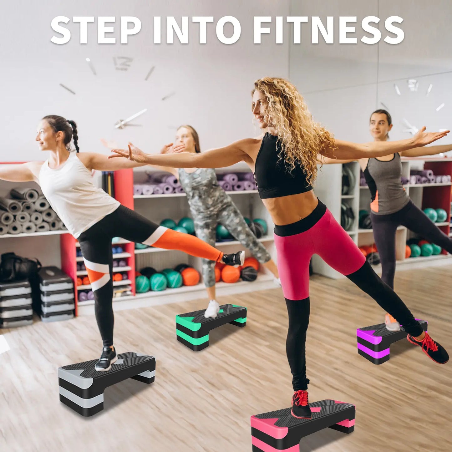 Adjustable Aerobic Stepper Workout Equipment – 27" Exercise Step Platform with 3 Height Levels (4"/6"/8") for Cardio, Strength Training, and Home Gym Equipment