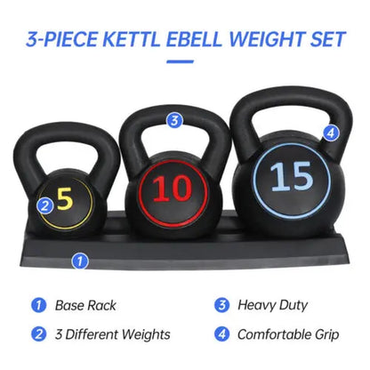 Answer E 3-Piece Kettlebell Set Fitness Strength Training Exercise with Base Home Gym, Home Gym Use, Strength Training Equipment,Summervibes