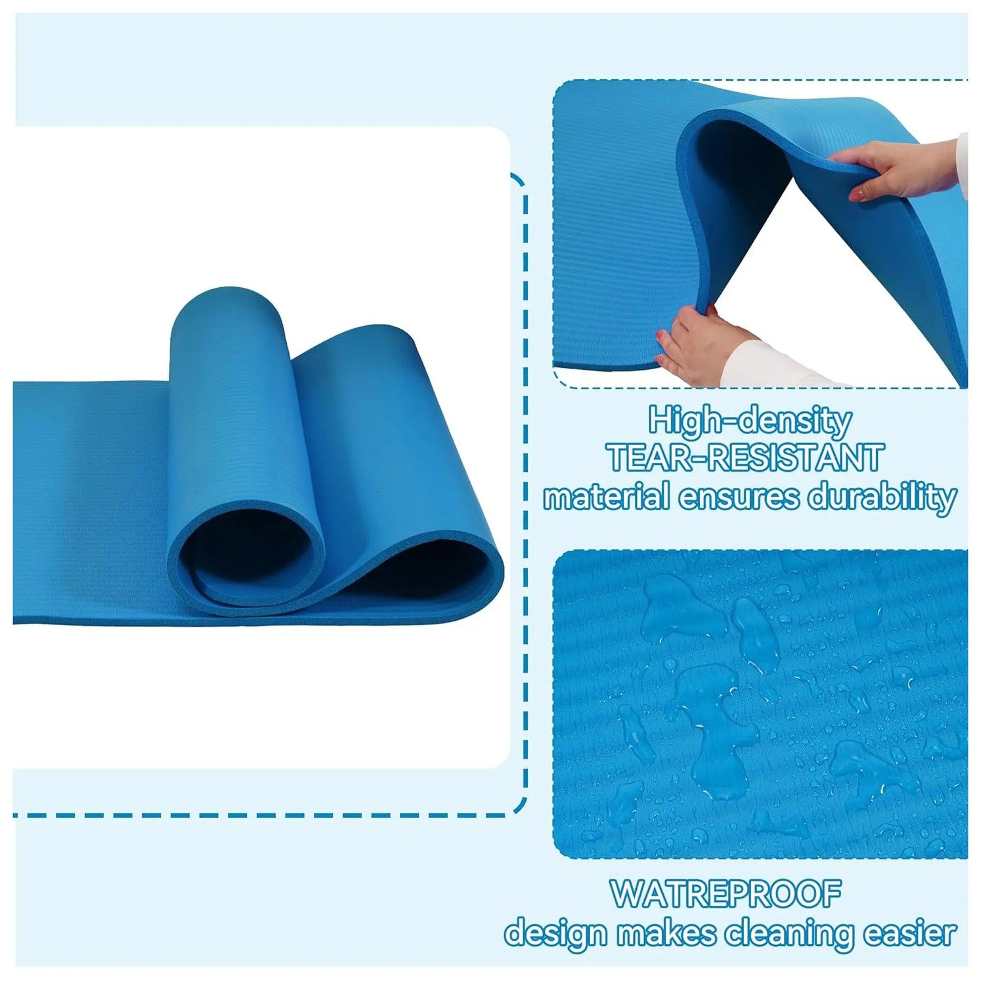 Fitvids High Density 1/2-In Exercise Yoga Mat with Carrying Strap, Blue
