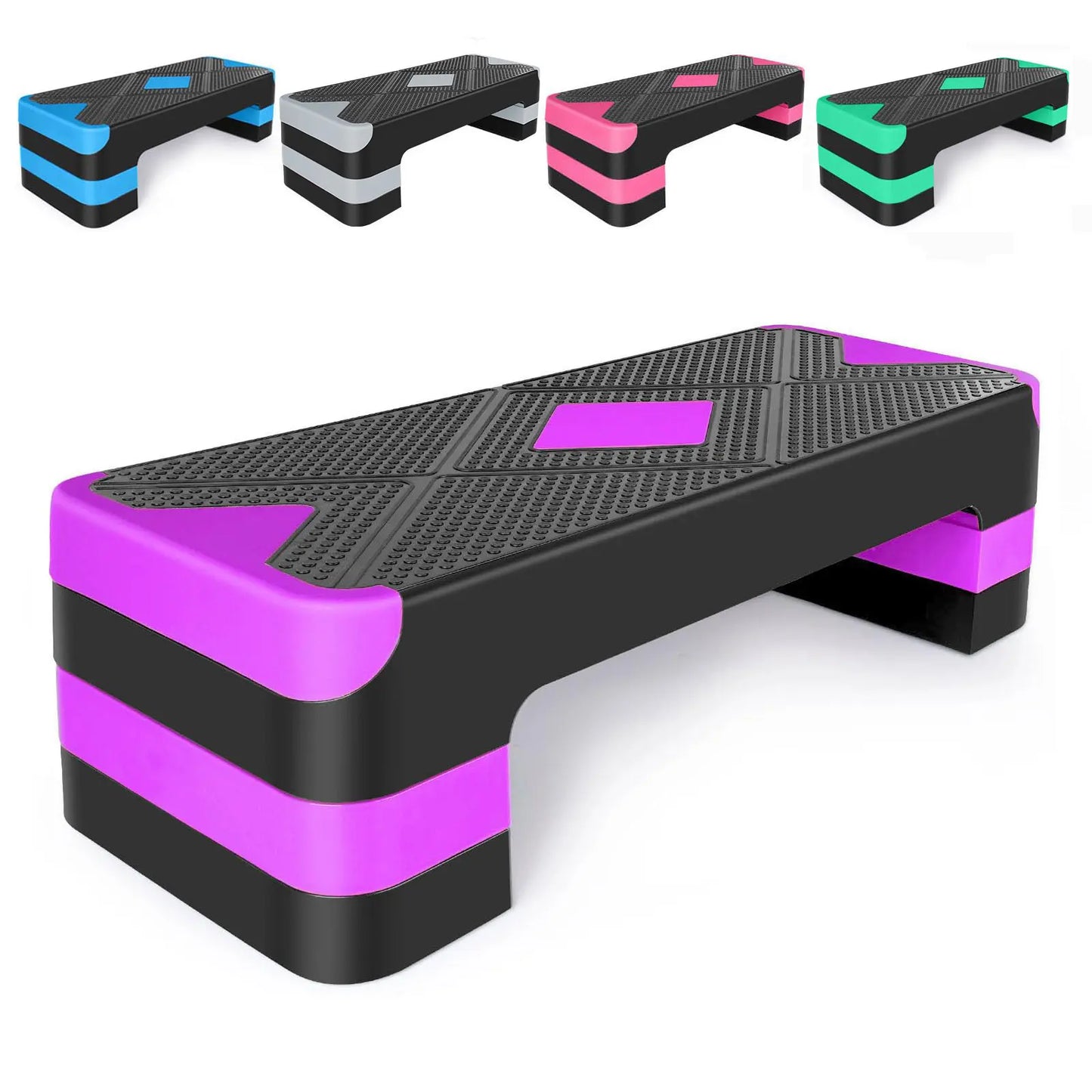 Adjustable Aerobic Stepper Workout Equipment – 27" Exercise Step Platform with 3 Height Levels (4"/6"/8") for Cardio, Strength Training, and Home Gym Equipment