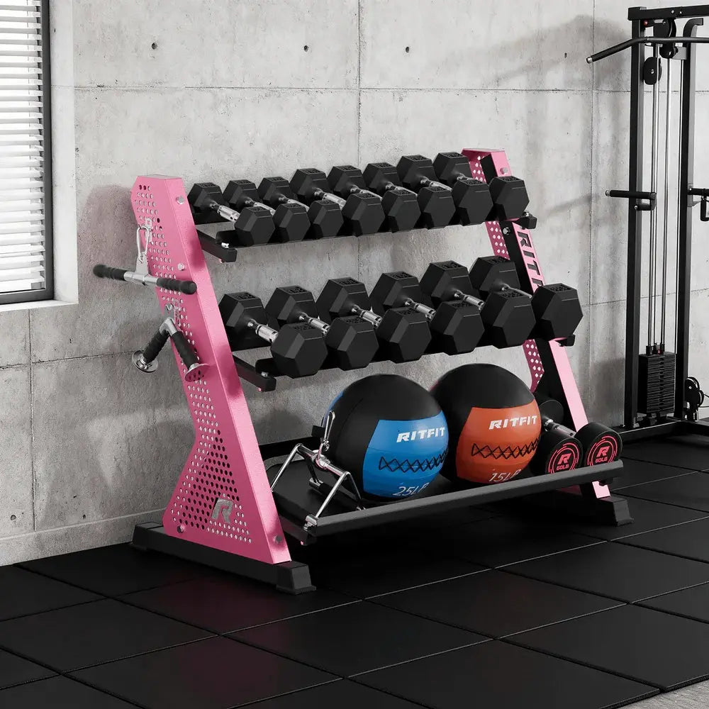RITFIT PWR05 3-Tier Dumbbell Weight Rack, at Home Gym Equipment, Home Workout Gear, Workout Gear Equipment for Weight Training