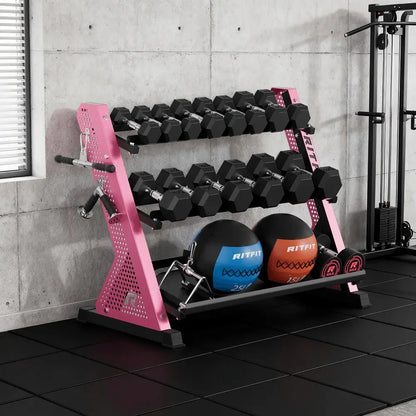 RITFIT PWR05 3-Tier Dumbbell Weight Rack, at Home Gym Equipment, Home Workout Gear, Workout Gear Equipment for Weight Training