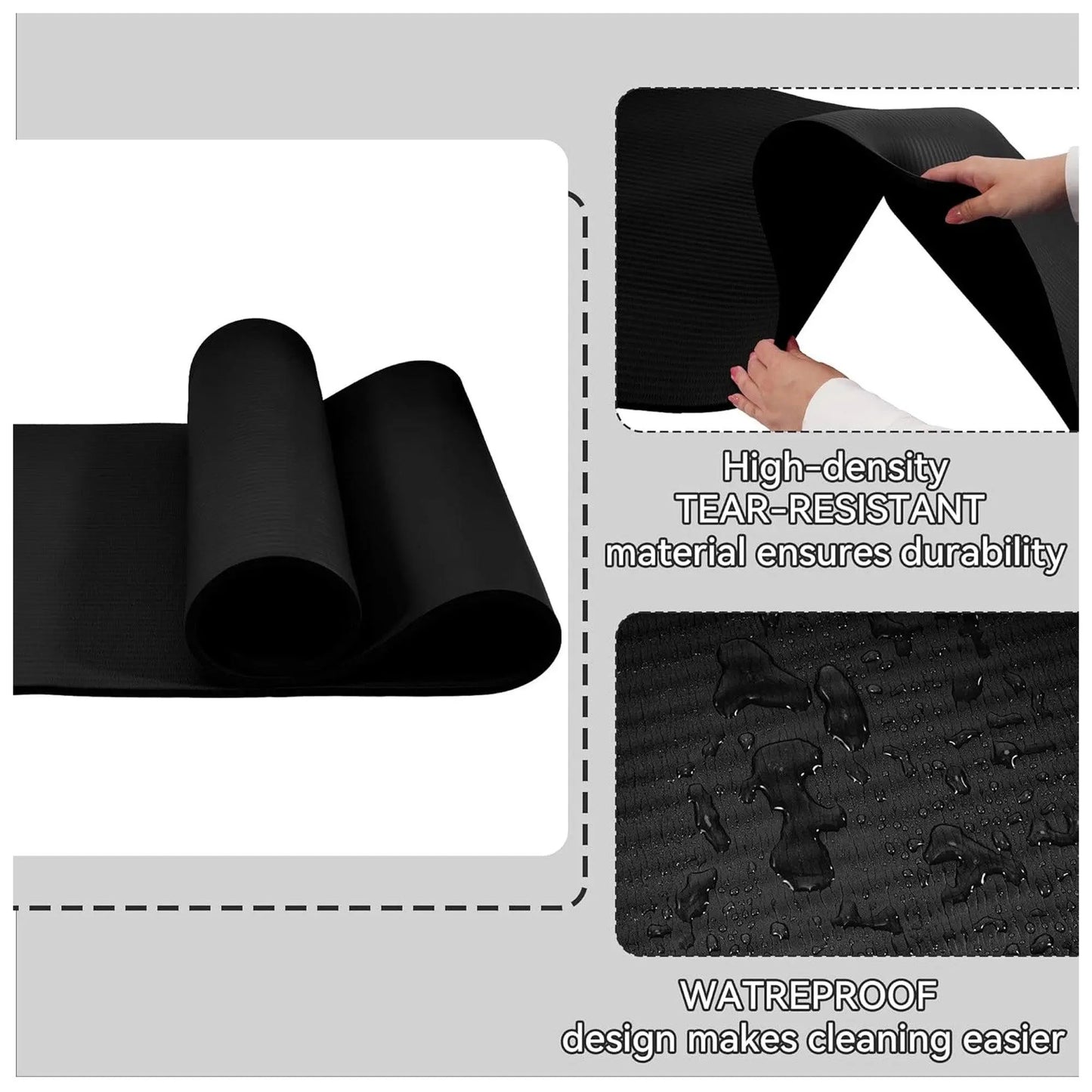 Fitvids 1/2-Inch Thick High Density Exercise Yoga Mat, Carrying Strap, Black