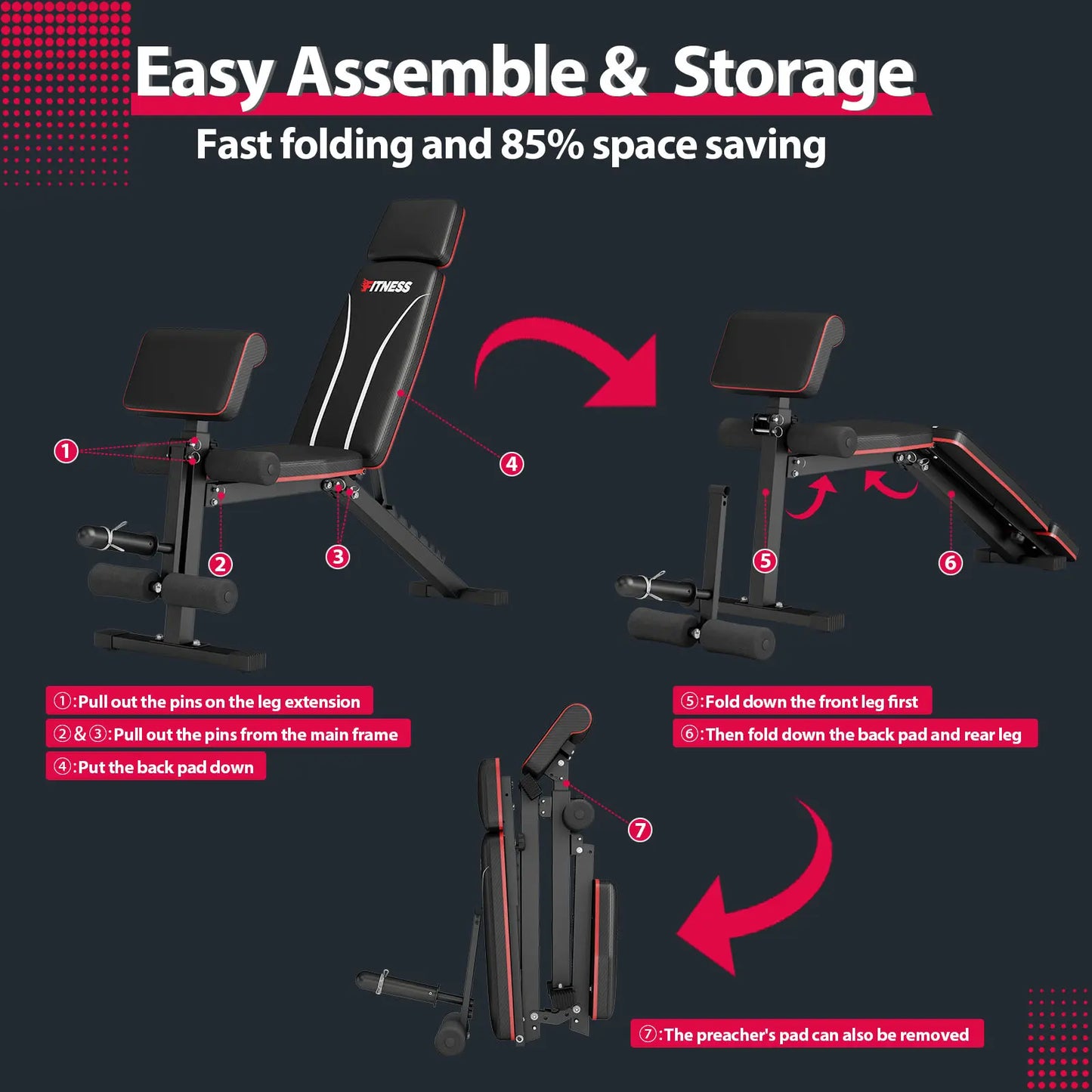 Adjustable Weight Bench,Workout Bench Press for Home Gym, Foldable Incline Decline Sit up Exercise Bench for Full Body Strength Training