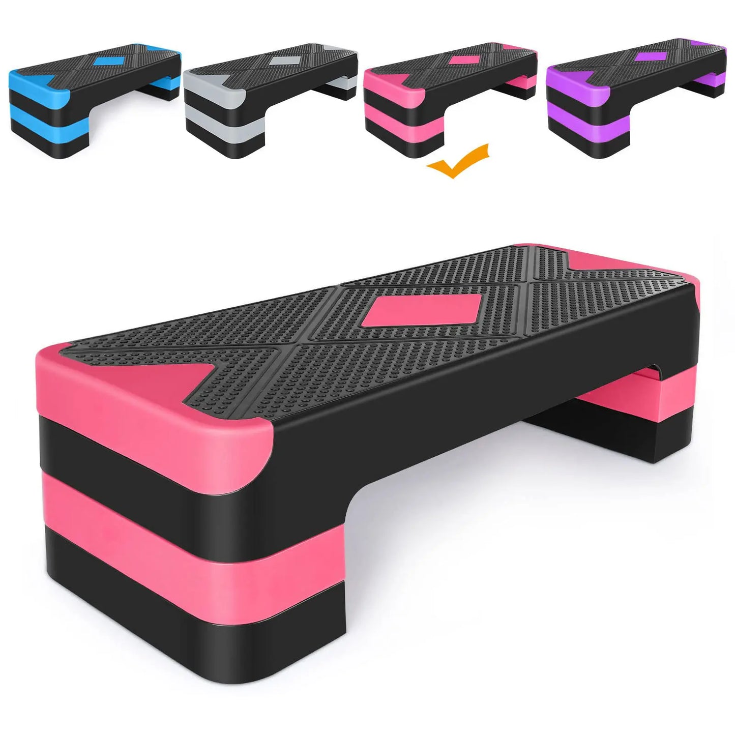 Adjustable Aerobic Stepper Workout Equipment – 27" Exercise Step Platform with 3 Height Levels (4"/6"/8") for Cardio, Strength Training, and Home Gym Equipment