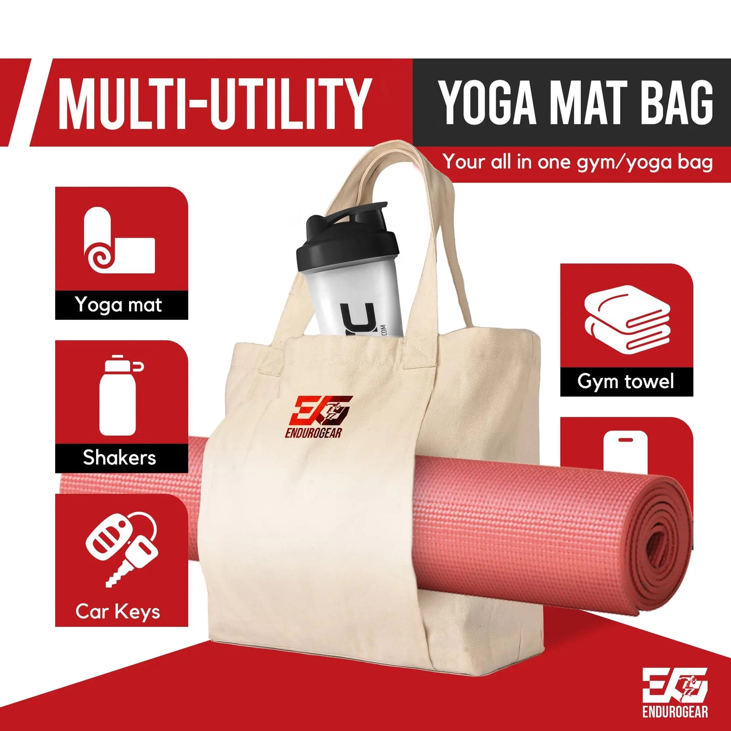 Yoga Mat Bag for Women – Canvas Carrier with Zipper Pocket & Adjustable Strap | Ideal for Gym, Yoga, Pilates & Travel | ENDUROGEAR