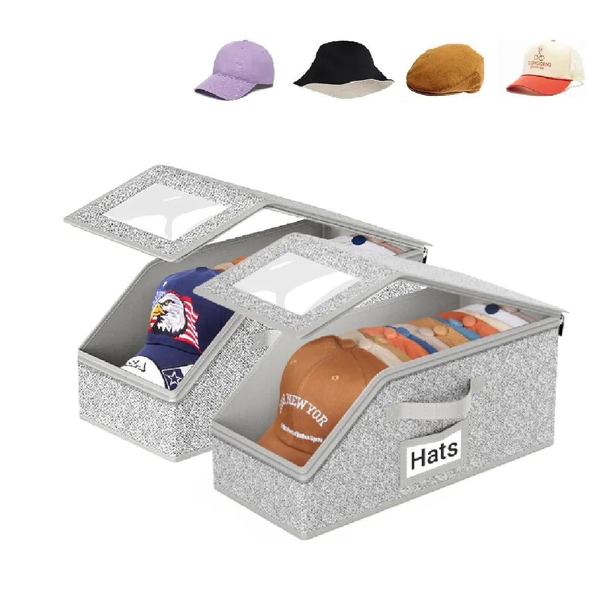 Mother'S Day Gift】 Hat Organizer，Stackable Baseball Cap Storage Box for Baseball Caps,Holds up to 24 Hats, Durable Cardboard Box for Men, Classic Style, Wardrobe Organizer