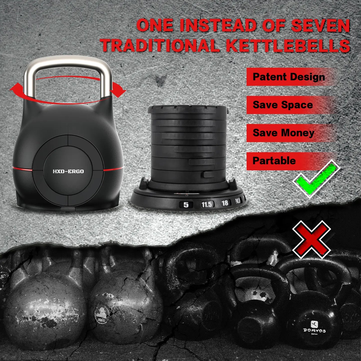 HXD-ERGO Adjustable Weight Kettle Bell for Home Gym Full Body Workouts Fitness Equipment for Men and Women Strength Training Kettle Bells Suitable for Indoor Outdoor Exercise